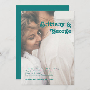 Invitation Rétro moderne   Mariage photo Décontracté Turquois