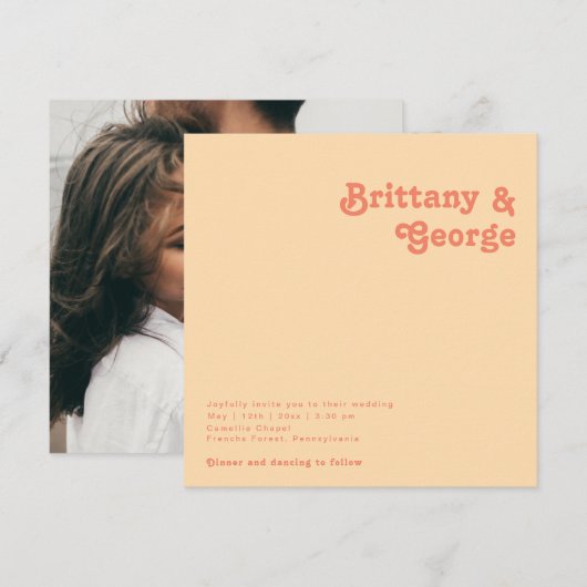 Invitation Rétro moderne | Orange Cream Carré Photo Mariage (Devant / Derrière)