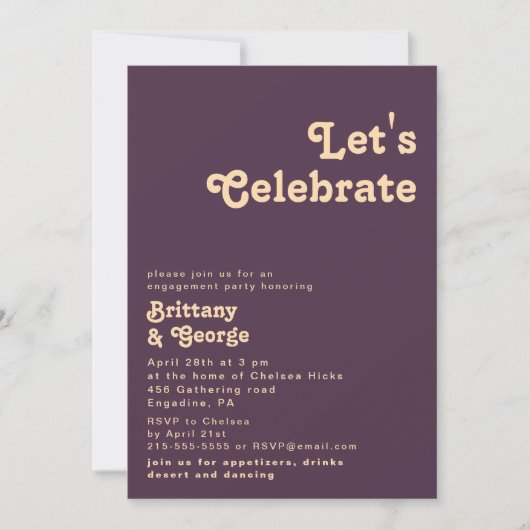Invitation Rétro moderne | Purple foncé Fêtons (Devant)