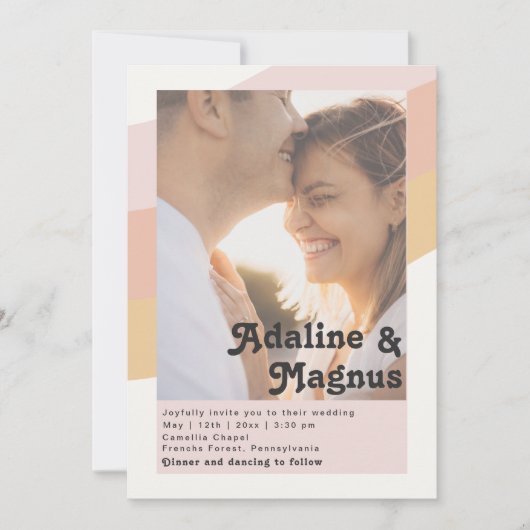 Invitation Retro moderne Rainbow Décontracté Faded Photo Mari (Devant)