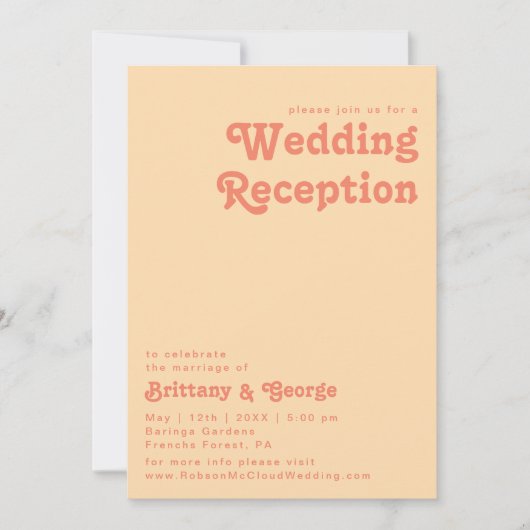 Invitation Rétro Moderne | Réception de Mariage Orange Crème (Devant)