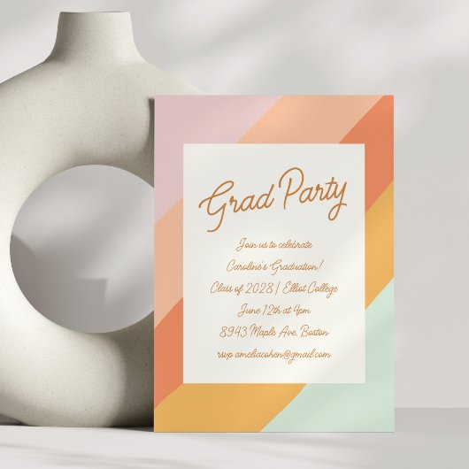 Invitation Retro Moderne Script Pastel Stripe Gradupe Party