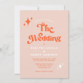Invitation Retro Moderne Super Script Soft Orange Mariage (Devant)