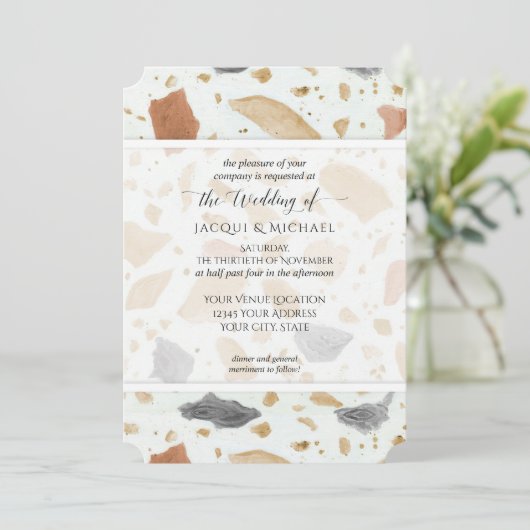 Invitation Rétro Moderne Terrazzo Terracotta Mariage Abstrait (Debout devant)