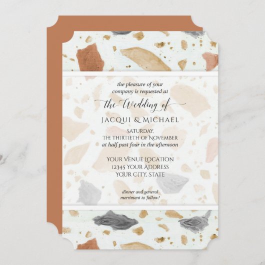Invitation Rétro Moderne Terrazzo Terracotta Mariage Abstrait (Devant / Derrière)