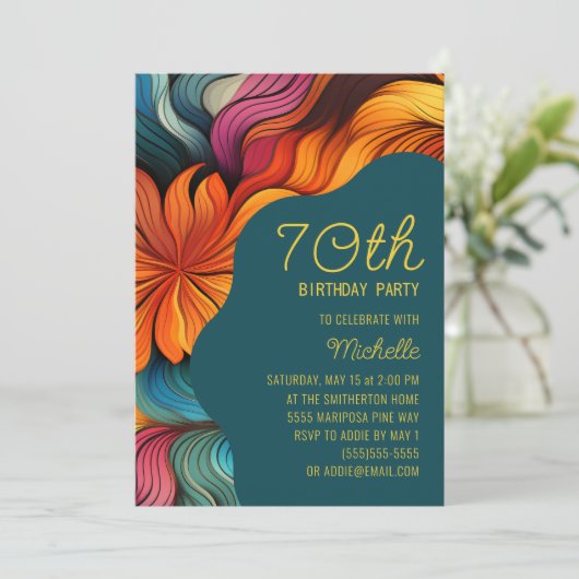 Invitation Retro Moderne Turquoise Orange Psychédélique 70e A (Debout devant)