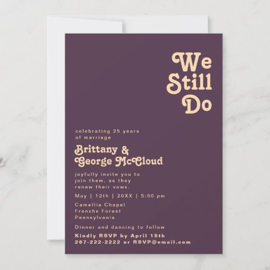 Invitation Rétro moderne | Violet foncé Nous Continuons À Vow (Devant)
