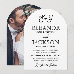 Invitation Rétro Monogramme Élégant Arqué Photo Mariage