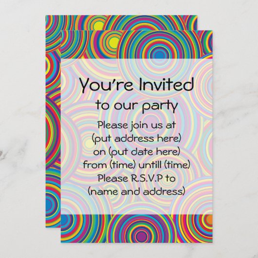 Invitation Rétro motif de cercles d'arc-en-ciel (Devant / Derrière)