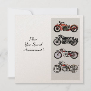 Invitation RETRO MOTORCYCLES PARTI, Blanc Or Rouge Noir