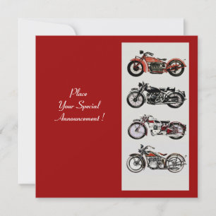 Invitation RETRO MOTORCYCLES PARTI Rouge Noir Blanc Gris