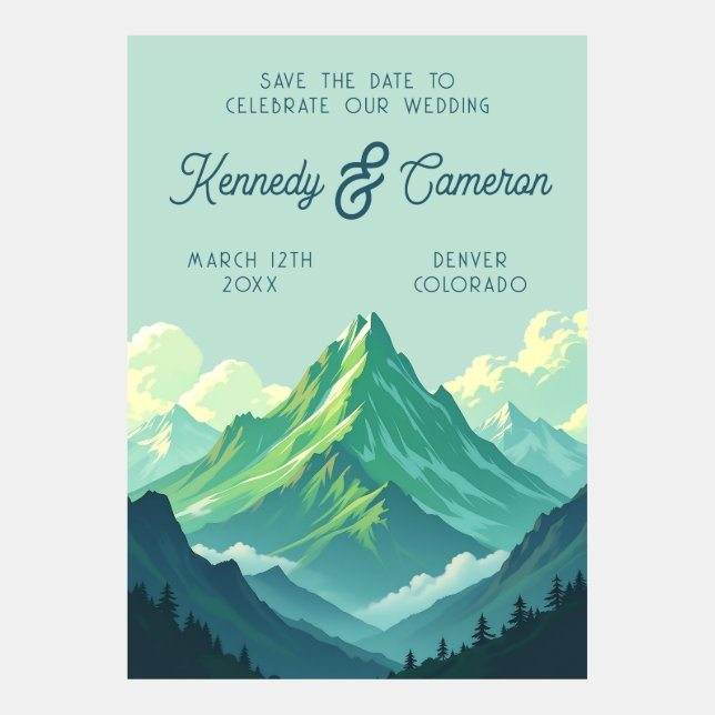 Invitation Retro Mountain Illustration Wedding Enregistrer la (Devant)