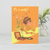 Invitation Retro Music Girl It's A Party (Debout devant)