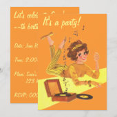 Invitation Retro Music Girl It's A Party (Devant / Derrière)