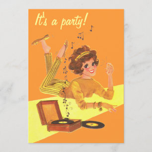 Invitation Retro Music Girl It's A Party
