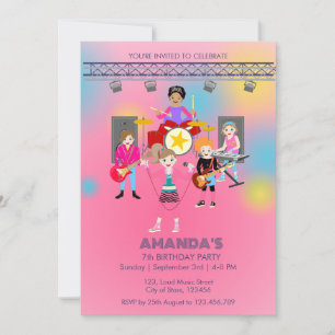 Invitation Retro music girls band Birthday Party