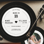 Invitation Retro Music Vinyl Record Jalon Anniversaire<br><div class="desc">Notre invitation personnalisée de soirée d'anniversaire de disque vinyle est la meilleure façon de célébrer votre journée spéciale. Le design unique et rétro de cette invitation est en forme de disque vinyle et comporte une photo de la fille ou du garçon d'anniversaire sur le dos. L'invitation est facilement modifiable afin...</div>