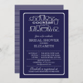 Invitation Retro Navy Blue Cocktail Party Bridal douche (Devant / Derrière)