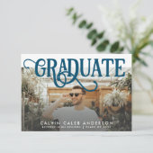 Invitation Retro Navy Blue Photo Graduation virtuelle pour le (Debout devant)