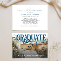 Retro Navy Blue Photo Graduation virtuelle pour le