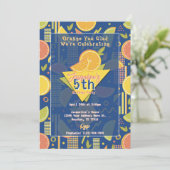 Invitation Retro Navy Blue Summer Citrus Fruit Birthday (Debout devant)