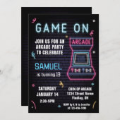 Invitation Retro Neon Arcade Jeu Anniversaire Fête, N'Importe (Devant / Derrière)