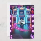 Invitation Retro Neon arcade & jeu de bowling fête d'annivers (Dos)