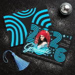 Invitation Retro Neon Blue Photo Graduate Announcement<br><div class="desc">This trendy and stylish graduation announcement features a photo of the grad, with retro 80s typography for an up-to-date throwback look. There is room on the back of the card to add all the details about the class, school, and future plans of the graduate. Placeholder image provided by Unsplash and...</div>