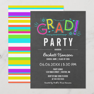 Invitation Retro Neon Doodles Chalkboard Graduate Party