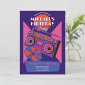 Invitation Retro néon musique électro anniversaire (Debout devant)