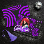 Invitation Retro Neon Purple Photo Graduate Announcement<br><div class="desc">This trendy and stylish graduation announcement features a photo of the grad, with retro 80s typography for an up-to-date throwback look. There is room on the back of the card to add all the details about the class, school, and future plans of the graduate. Placeholder image provided by Unsplash and...</div>