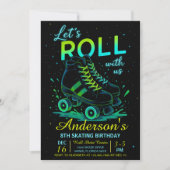 Invitation Retro Neon Roller Skate Birthday (Devant)