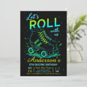 Invitation Retro Neon Roller Skate Birthday (Debout devant)