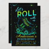 Invitation Retro Neon Roller Skate Birthday (Devant / Derrière)