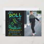 Invitation Retro Neon Roller Skate Birthday Photo (Devant)