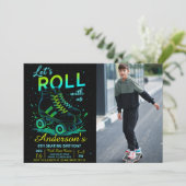Invitation Retro Neon Roller Skate Birthday Photo (Debout devant)