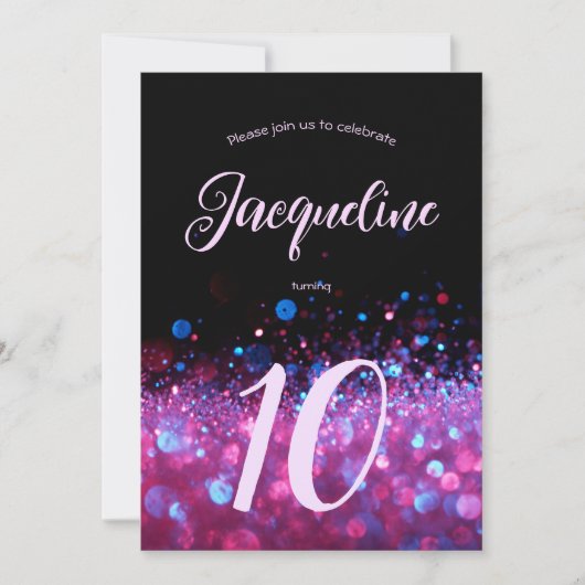 Invitation Retro Neon rose Parties scintillant Llow Script 10 (Devant)