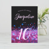 Invitation Retro Neon rose Parties scintillant Llow Script 10 (Debout devant)