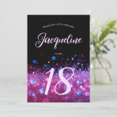 Invitation Retro Neon rose Parties scintillant Llow Script 18 (Debout devant)