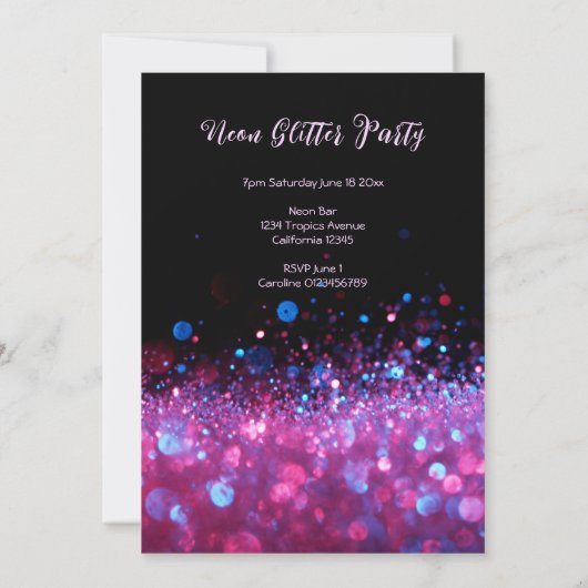 Invitation Retro Neon rose Parties scintillant Llow Script 18 (Dos)