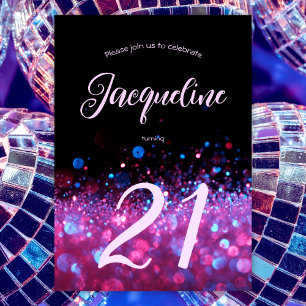 Invitation Retro Neon rose Parties scintillant Llow Script 21