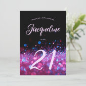 Invitation Retro Neon rose Parties scintillant Llow Script 21 (Debout devant)