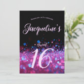 Invitation Retro Neon rose Parties scintillant Script Sweet 1 (Debout devant)