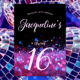 Invitation Retro Neon rose Parties scintillant Script Sweet 1