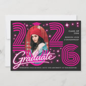Invitation Retro Neon Typography Photo Graduate Announcement (Devant)