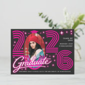 Invitation Retro Neon Typography Photo Graduate Announcement (Debout devant)