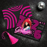 Invitation Retro Neon Typography Photo Graduate Announcement<br><div class="desc">This trendy and stylish graduation announcement features a photo of the grad, with retro 80s typography for an up-to-date throwback look. There is room on the back of the card to add all the details about the class, school, and future plans of the graduate. Placeholder image provided by Unsplash and...</div>
