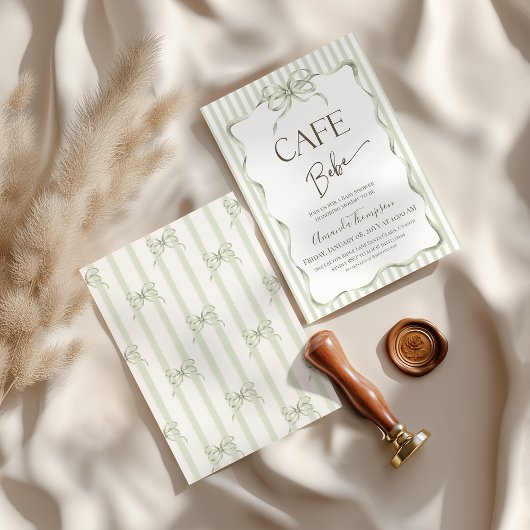 Invitation Retro Neutral Bow Cafe Bebe Coffee Baby Shower