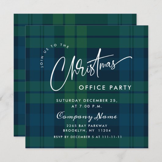 Invitation Retro Noël Entreprise Plaid Fête (Devant / Derrière)
