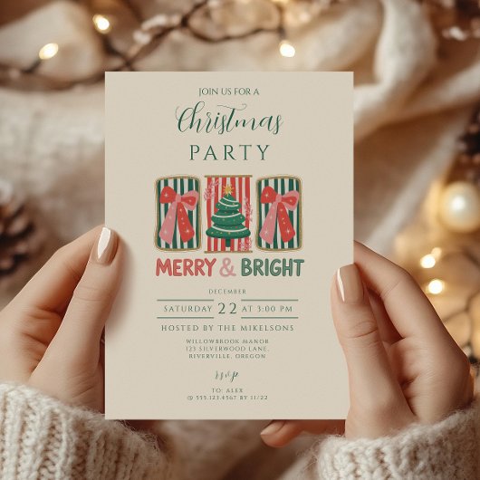 Invitation Rétro Noël Merry & Bright